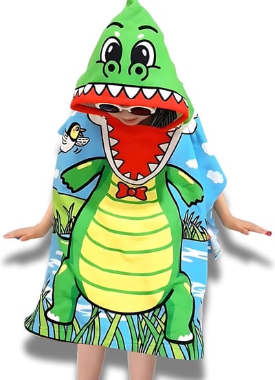 BoefieBoef Kinder Badponcho - Baby Badcape - Microfiber Kleuter Omslagdoek Met Capuchon - Kerst Cadeau - Peuter Strandponcho Voor Kinderen tot 6 jaar - 60x90cm - Krokodil Alligator Groen - jongens - meisje - Peuter - Zomer - Strandlaken - Surfponcho