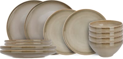 Cosy & Trendy Serviesset Conico Zand 12-delig - Servies Set 4 Personen - Modern Design Aardewerk - Vaatwasser- & Magnetronbestendig