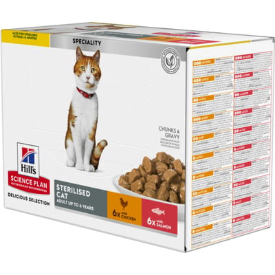 24x85g Young Adult Sterilised Cat Kip (12x) & Zalm (12x) Hill's Science Plan Kattenvoer