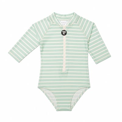 Ducksday - Badpak voor meisje - UV-werend - UPF50+ - met korte mouwen - Surf - Andes - Muntgroen gestreept - Maat 4 jaar - 98/104