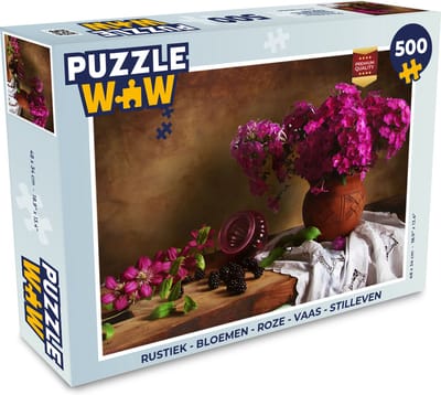 Puzzel Rustiek - Bloemen - Roze - Vaas - Stilleven - Legpuzzel - Puzzel 500 stukjes