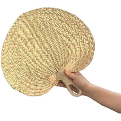 Rieten Ventilator Puur Handgemaakt Geweven Palmbladeren Handventilator Zomer Koelventilator Handventilator Voor Feest Bruiloft Kamperen Boerderij Ornament beige