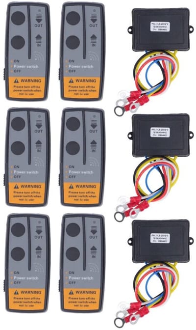 12V/24V elektromagnetisch relais voor lieren met 6 draadloze afstandsbedieningen en 3 ontvangers - geschikt voor terreinwagens, multifunctionele voertuigen, vrachtwagens, grasmaaiers en lierrelaissets.