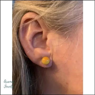 Aramat Jewels | Oorbellen | RVS Bolletjes Oorbellen Kleurrijk Acryl - Vrolijke Oorstekers | 8mm / Groen-Roze-Geel | | | | | Verkleurd niet