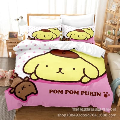 Ensembles de literie mignons Pom Pom Purin Couette Housse de lit Housse de couette Taie d'oreiller Ensembles 2-3 pièces Taille enfant adulte Décor de chambre US Twin173x218cm