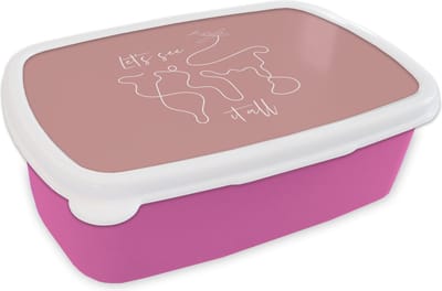 Broodtrommel Roze - Lunchbox - Brooddoos - Spreuken - Quotes - Let's see it all - Vliegtuig - 18x12x6 cm - Kinderen - Meisje