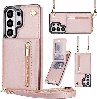 Stravo Samsung Galaxy S26 Ultra Portemonnee Hoesje / Case met Rits, Kaarthouder en Crossbody Lanyard [Afneembare Schouderriem] met Kickstand - Roségoud
