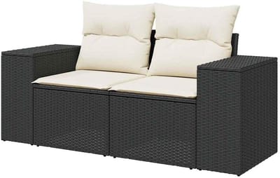 Tuinbank 2-zits - Buitenbank Loungebank - Ontspannen Buiten - Inclusief Kussens - 186 cm - Zwart