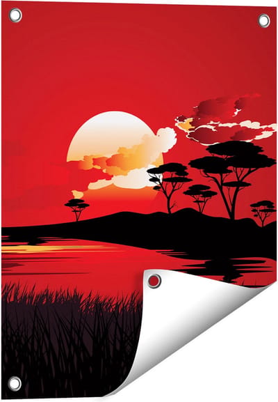Gards Tuinposter Rode Zonsondergang in de Savanne - Abstract - 40x50 cm - Tuindoek - Tuindecoratie - Wanddecoratie buiten - Tuinschilderij