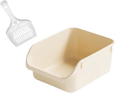 Kattenbak Toilet - Kattenbak met Rand - Voorkomen Zandlekkage - Lage Voor-ingang - 31x42x18 cm - Beige