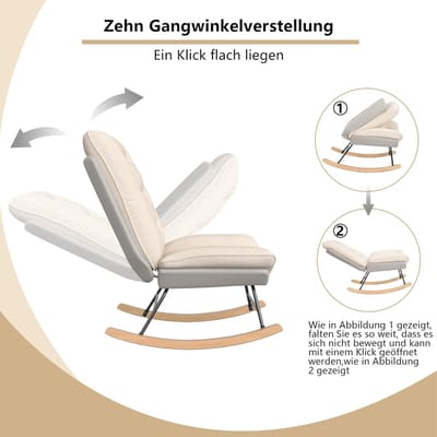 Comfortabele Schommelstoel - Leesstoel - Ontspannen Zitten - 5 Verstelbare Rugleuningen - 93 x 67 x 95 cm - Beige