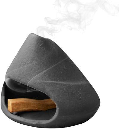 Dailygoods - Palo Santo houder keramische wierookbranderhouder saliehouder voor branden, asvanger, mini-chiminea, unieke woondecoratie voor meditatie/yoga (zwart)