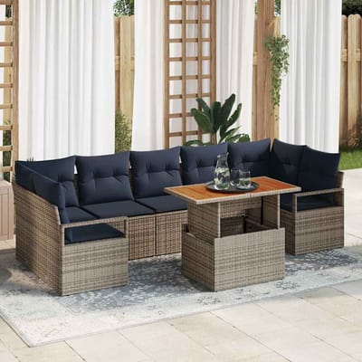 vidaXL - Tuinbank - Set - 8 - st - 7-Aantal - zitplaatsen - Grijs - en - Marineblauw