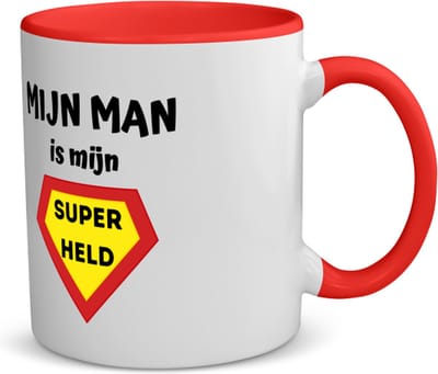 Akyol - mijn man is mijn superheld koffiemok - theemok - rood - Vriend/vriendin - super man - valentijnsdag - verjaardag - cadeautje voor vriendje - kado - geschenk - 350 ML inhoud