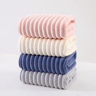 Koraalpluim Handdoeken - Sneldrogend - Absorberend - Waskleed voor Gezicht & Lichaam - 4 Stuks - Kleurenset: Wit, Roze, Blauw, Grijs - 35x73cm