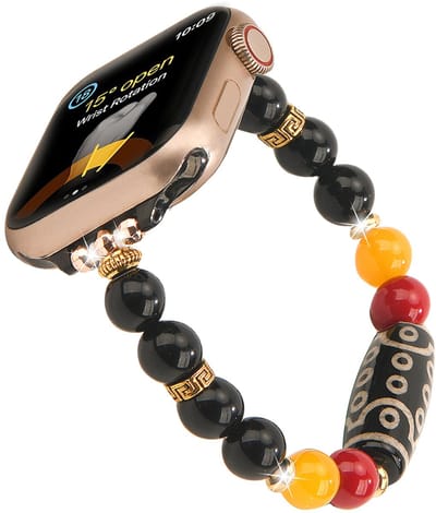Stravo Tibetaanse Stijl Kralen Bandje – Geschikt voor Apple Watch 42mm (Series 11/10), 41mm (Series 9/8/7), 40mm (Series 6/5/4/, SE 1/2/3), 38mm (Series 3/2/1) – Elastisch Dames Armbandje – Zwart