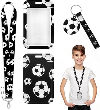 Comfortabele Lanyard met Kaarthouder in Zacht Voetbalpatroon, Ideaal voor ID Kaarten, School en Evenementen, Inclusief Sleutelhanger