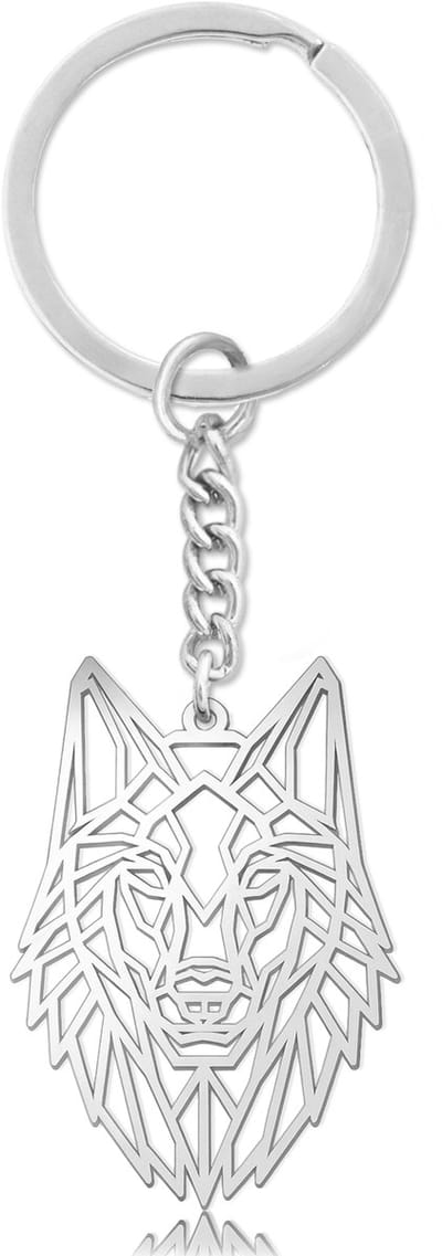 Wolf Kop Sleutelhanger Zilverkleurig - Stoere Wolven Hanger - Roestvrij Staal / Stainless Steel - Pax Amare