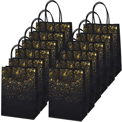 Dailygoods- Papieren Zakken 12 Stuks - Kraftpapier - Cadeauzakjes - Papieren Zakken met Handvat - Bronzing Krafttas - Gouden Sterdecoratie