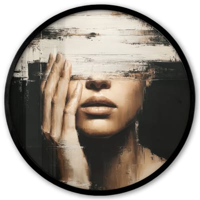 Poster in lijst Rond - Fotolijst 40x40 cm - Posters - Hand - Gezicht - Strepen - Abstract - Ronde posterlijst zwart - Decoratie - Wanddecoratie woonkamer - Muurdecoratie slaapkamer