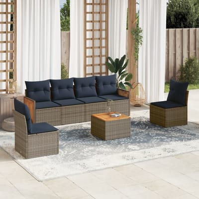vidaXL - 7-delige - tuinbankset - met - kussens, - grijs - polyrotan