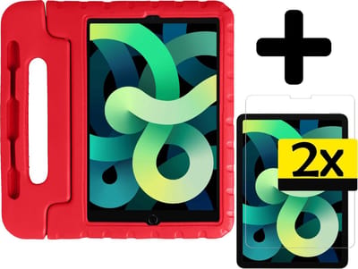 Hoes - Geschikt voor Apple iPad Air 4 (2020) - 10.9 inch - 4e Generatie - Met 2x Screenprotector - Kinderhoes Shockproof Bumper - Kidsproof Case - Tablet Hoesje - Kinder Cover - Rood