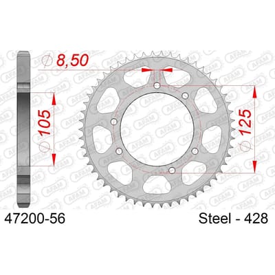 Stalen motortandwiel achteraan Afam 428 56 dents