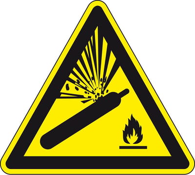 Waarschuwingssticker gasflessen, ISO 7010, W029 50 mm - 10 stuks per kaart