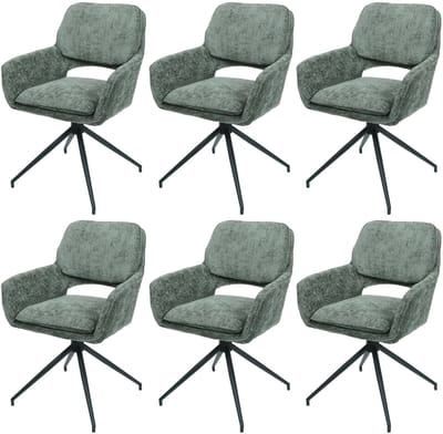 Set van 6 eetkamerstoelen MCW-N74, keukenstoel, draaibaar met automatische terugvering, chenille stof (490g/m²) Oeko-Tex ~ groen