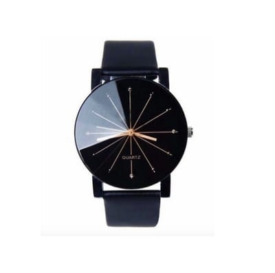 Black Quartz Horloge | Ros? & Zwart | PU Lederen Band | Unisex - Analoog Hoirloge