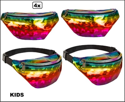 4x Heup/buik tasje verstelbaar voor kinderen Regenboogkleuren- KIDS