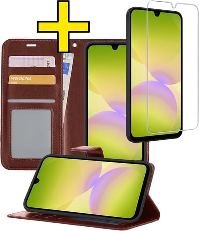 Hoesje - Met Screenprotector - Geschikt voor Samsung Galaxy A26 - Luxe Pasjeshouder - Bookcase Portemonee - Flip Case - Kunstleer Book Case - Flipcase - Book Cover - Walletcase - Portemonneehoes - Telefoonhoesjes - Bruin