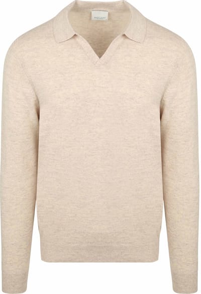 Profuomo Longsleeve Poloshirt Wol Blend Sand - Maat L - Heren - Pullovers