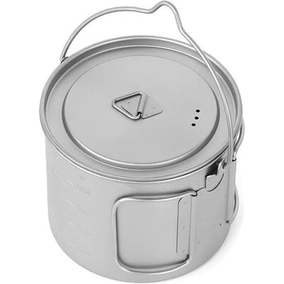 1100ml Titanium Pot Ultralichte Draagbare Hangpot met Deksel en Opvouwbare Handvat Buiten Kamperen white