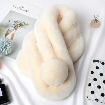 Herfst Winter Konijnenbont Sjaal Pluche Dikke Dames Kruis Nekwarmer Kraag Casual Vrouwelijke Dame Buiten Bontachtige Sjaals 60-80cm beige