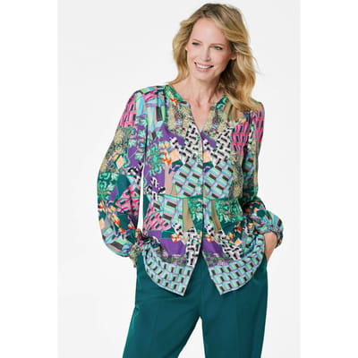 Gedessineerde blouse met patchpatroon - donkergroen / gedess. - Gr. 42 van Goldner Fashion