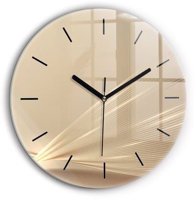 Wallfluent Wandklok - Abstract licht Unieke Wandklok - 60 cm x 60 cm - Gouden Wandklok - Zwarte Handen - Wandklok Zonder Cijfers - Stille Wandklok Slaapkamer - Ronde Glazen Wandklok - Scandinavisch Wandklok - Klok als Muurdecoratie