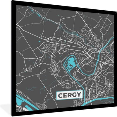 Fotolijst incl. Poster - Cergy - Plattegrond - Kaart - Stadskaart - Frankrijk - 40x40 cm - Posterlijst
