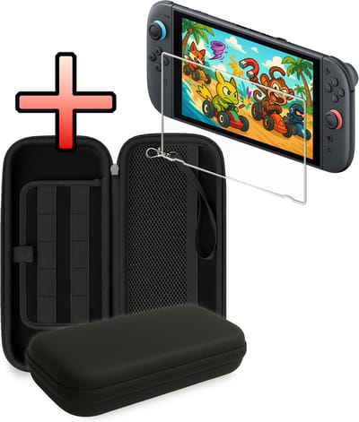Hoesje Geschikt voor Nintendo Switch 2 Case Hoes Hard Cover Koord Met Screenprotector - Hoes Geschikt voor Nintendo Switch 2 Hoes - Zwart