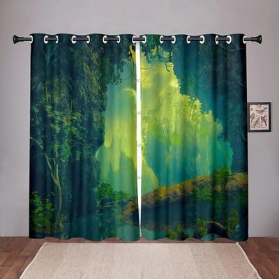 Natuur Bos Boom Blad Verduisterende Raamgordijnen Voor Slaapkamer Woonkamer Badkamer Keuken Deur Hal Hoge Verduistering Verschillend Patroon W50xH130(CM)x2PCS-Grommet Top