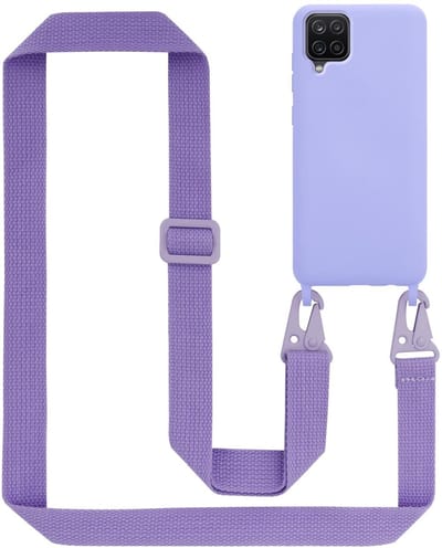 Cadorabo Mobiele telefoon ketting geschikt voor Samsung Galaxy A12 / M12 in LIQUID LICHT PAARS - Silicone beschermhoes met lengte verstelbare koord riem
