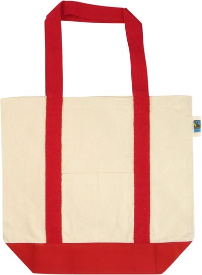 25 stuks Superstevige Shopper tas - OEKO-TEX/Fairtrade katoen gekleurde bodem en hengsels - ecru/rood