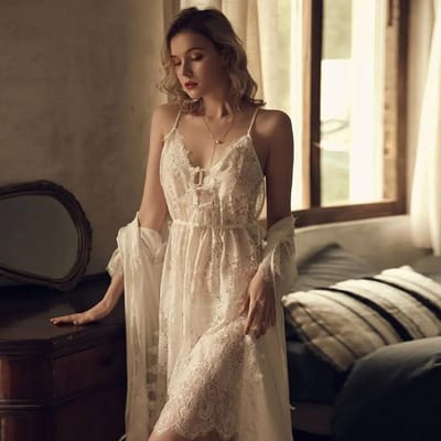 Sexy kanten jurk voor dames zomer zoet kant effen kleur pyjama rugloos hemdje rok badjas huispak nachthemd Free size brown