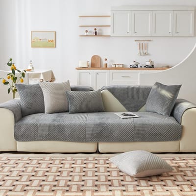 Kristal Fluweel Sofa Hoes Huisdier Hond Kind Mat Fauteuil Meubelbeschermer Antislip Moderne Bankhoezen Slipcovers voor Woonkamer 70x70cm 1pcs grijs