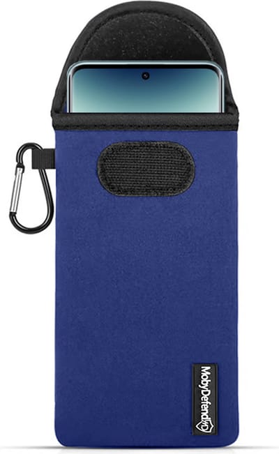 MobyDefend Hoesje - Geschikt voor Xiaomi Redmi Note 14 Pro 4G/5G - Neopreen Pouch Met Karabijnhaak - Insteek - Riemlus - Blauw