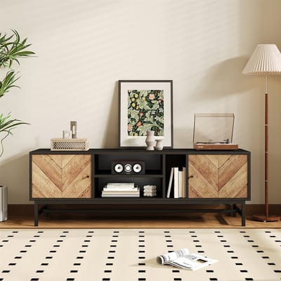 Pugsdrly Kast TV meubel 150 cm modern minimalistisch met horizontale en verticale opbergvakken Zwart