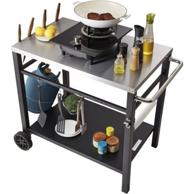 VEVOR Serveerwagen Keukentrolley 100 x 64 x 83,5 cm Buitengrill Eetwagen met Dubbele Plank, Verplaatsbare Grilltafel voor Voedselbereiding, Multifunctioneel Tafelblad Gemaakt van Roestvrij Staal