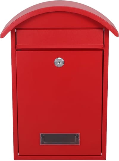 Wandbrievenbus met slot - Afsluitbare brievenbus muur - Post veilig ontvangen - Robuust ijzeren materiaal - 36x25.5x10 cm - Rood