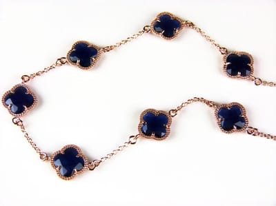 model 10 Fiori collier in zilver roze verguld 10 donkerblauwe klavers
