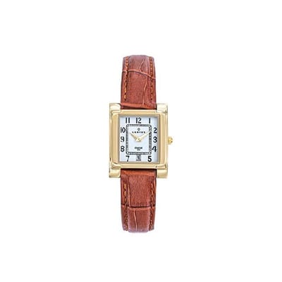 Certus-model 646620-horloge-dames-cognackleurig leder-goudkleurig-rechthoekig-duidelijke wijzerplaat-afmeting 23 x 29.5 mm-datum -3 atm waterdicht- fabriqué en France